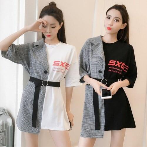 Kpop Seo Yea Ji IU Lee Ji Eun new fake two-piece white dress female trend splice plaid dresses women streetwear Harajuku clothes