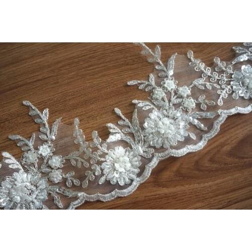 Luxury Ivory 3D Bead Lace Trim Embroidery Lace With Cord Boarder Bridal Dress DIY Veil Lace Trim 10 Yards