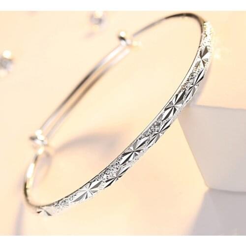 Hot new 925 Sterling Silver Bracelets for Women Frosted shiny stars bangle adjustable Jewelry Fashion Party Gifts Girl student