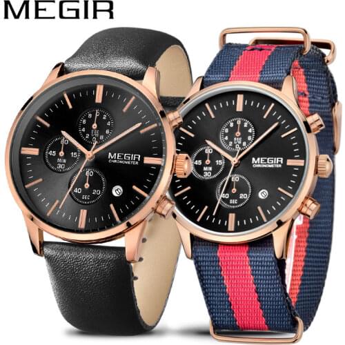 MEGIR Mens Watches Top Brand Luxury Waterproof Chronograph Couple Quartz Wrist Watch Clock Set Relogio Masculino Reloj Hombre