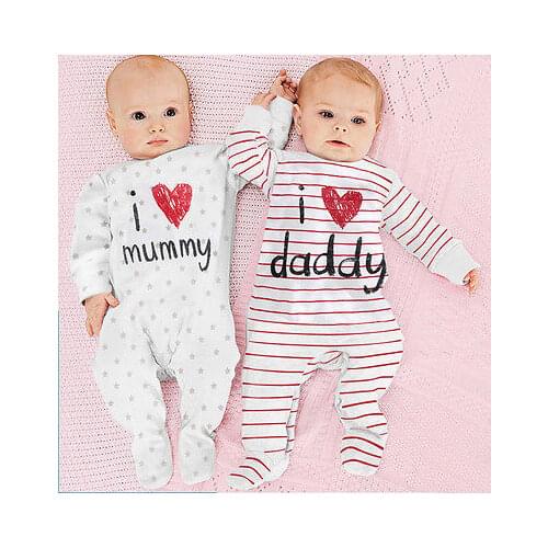 100cm Cotton Cute Baby Boy Girls Romper Long Sleeve Letter Love Mom Dad Clothes Kids Newborn Infant Pajamas Outfit Clothing Set