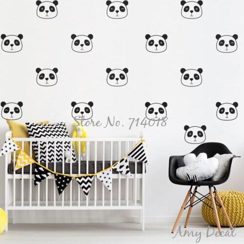 Cute Modern Panda Wall Sticker Set Panda Face Vinyl Wall Decals Kids Room Wall Art Nursery Wallpaper adesivo de parede A874