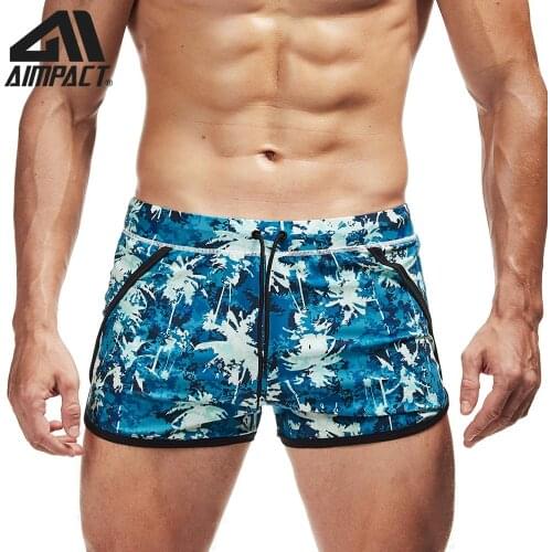 AIMPACT Mens Swim Trunks 3 inch Running Short Shorts with Lining Linner Hawaii Blue Coconut Surf Beach Board Shorts AM2814