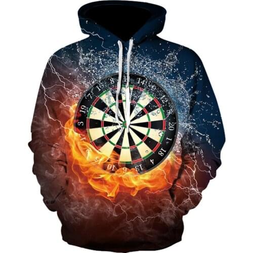 New Arrival Mens Hoodies Print Dart Board and Fire Funny Graphic Autumn Clothes Black Streetwear Men 3D Sweatshirt Harajuku