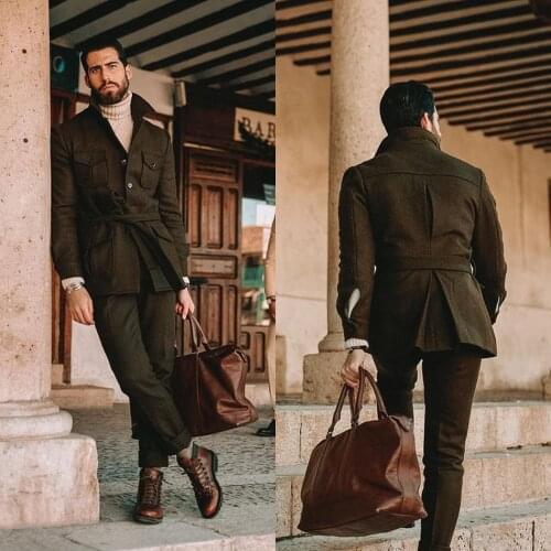 Thicker Tweed Wedding Tuxedos Formal Business Best Men Coat Suits Prom Party Blazer Jacket (Jacket+Pants)