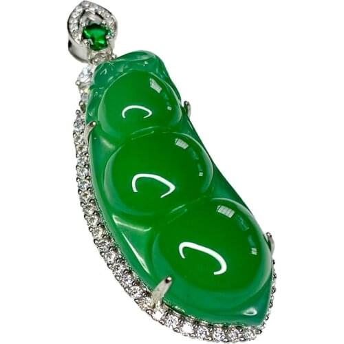 Natural ice seed chalcedony emerald green Fudou necklace silver inlaid jade crystal agate pendant