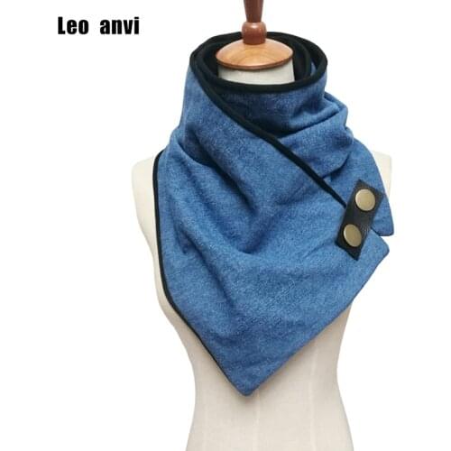 Leo anvi newest designer Unisex scarf cotton denim with leather cuff Button winter ring women and men fashion tube scarf femme