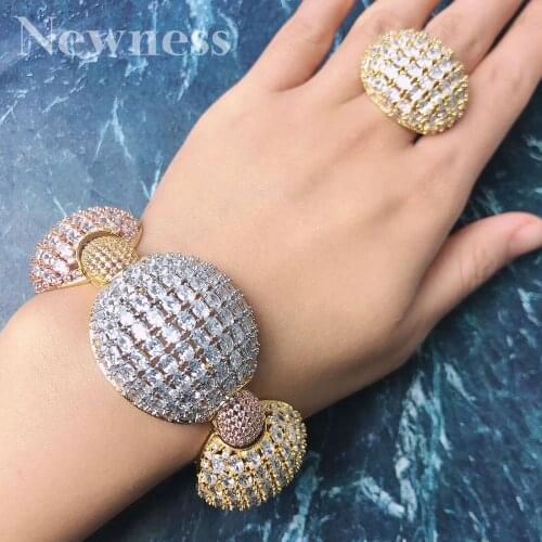 Newness New Arrive Luxury Bamboo Shape Super Cubic Zriconia Width Bracelet Bangle Ring Set Saudi Arabic Dubai Bangle Ring