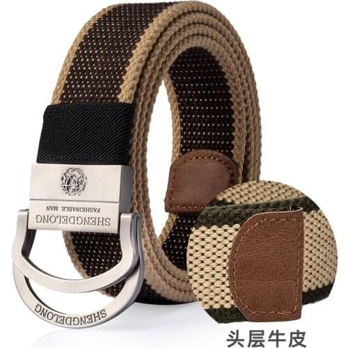 New double ring buckle canvas belt mens belt accessories jeans belt wide belt