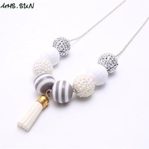 MHS.SUN Fashion Kids Long Chain Necklace Girls Beads Chunky Necklace With Tassel Pendant Charm Toddler Child Beads Jewelry