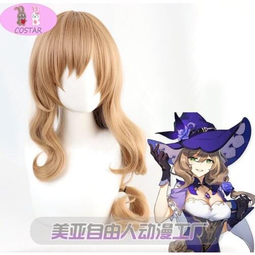 COSTAR Game Genshin Impact Lisa cosplay Wig Hair Synthetic Long Curly Wig Cosplay Costume halloween women long hair Free Wig Cap