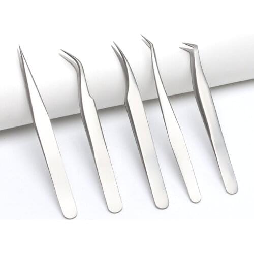 Good Quality False Eyelash Extension Tweezers Stainless Steel Non-magnetic Antistatic Eyelashes Tweezers Lashes