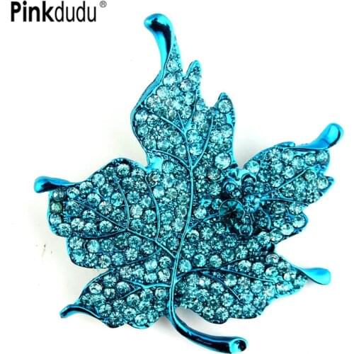 Pinkdudu Large Vintage Stylish Full Green Red Crystal Brooches Maple Leaf Brooch Pin Autumn for Women Clothing Accessory PD156