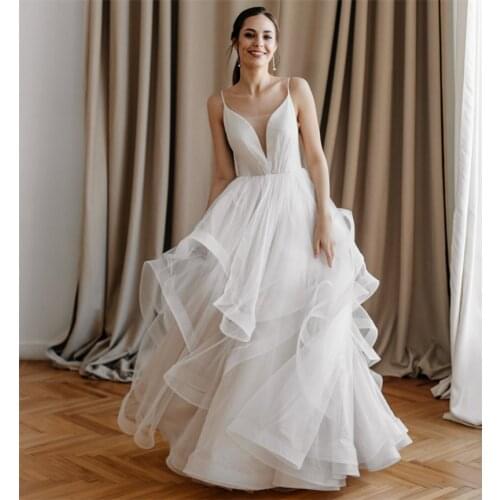 Floor Length Deep V-Neck Sleeveless Bridal Gown A-Line Wedding Dress Princess Backless Romantic vestidos de mairee Wedding Dress