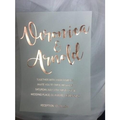 100X Rose Gold Foil Vellum Wedding Invitations Cards Bridal Shower Invite gilding Silver gold stamping Foil Greeting Cards Party