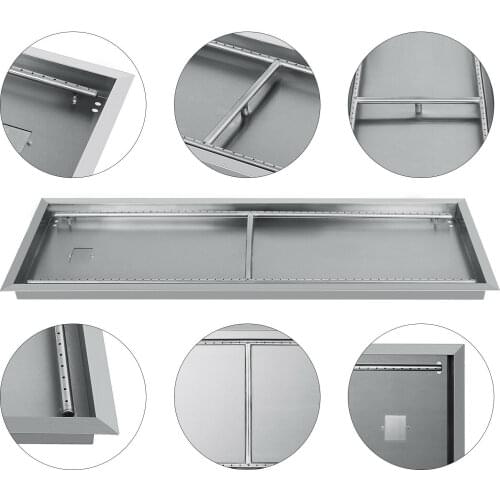 Stainless Steel Fire Pit Natural Gas Burner 32 x 12 Inch 8.4 Pound Drop Shaped Linear Fire Pit Metal Square Burner