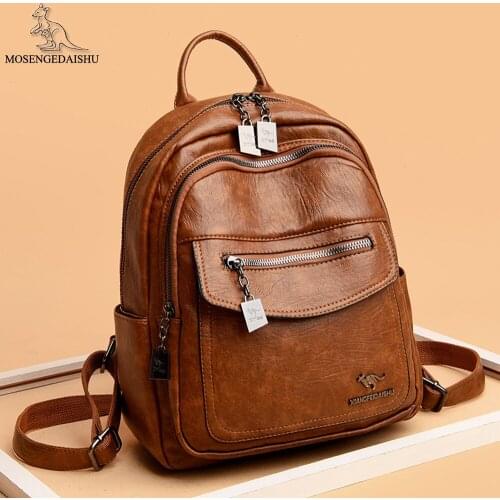 2021 Double Zipper Designer Ladies Backpack Quality Leather Womens Anti-theft Backpack Fashion Letter Design Women School Bags