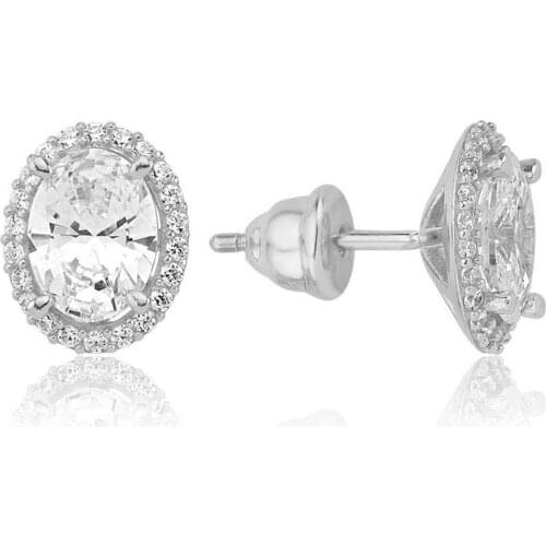 Valori Jewels 2 Carat, Zirconia White Oval Gemstone, Rhodium Plated, Sterling Silver Earrings
