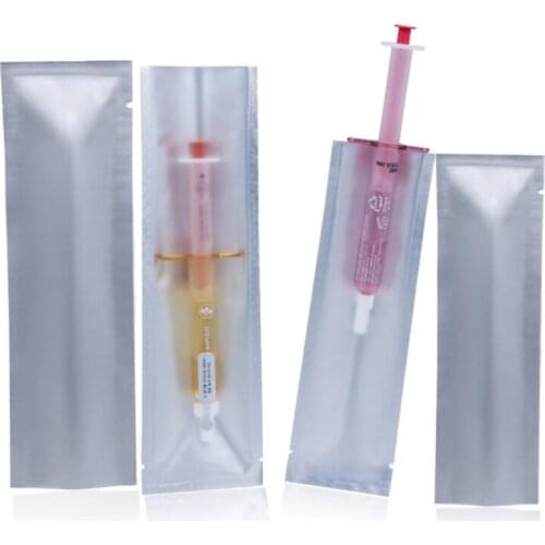 100pcs Open Top Aluminum Foil Syringe Packaging Bags Translucent Injector Eyelash Pen Eye Lashes Cosmetic Brushes Pack Pouches