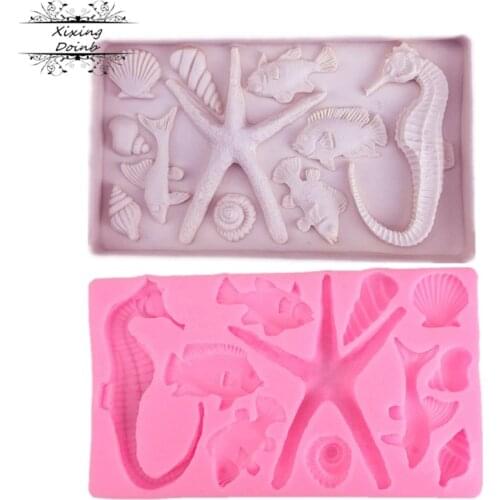 DIY Seahorse starfish Silicone Fondant Mold Fish Shell Conch Cake Decorating tools Chocolate Molds Resin Clay Mold