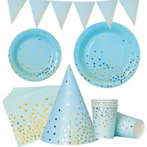 Blue Gold Foil Birthday Party Disposable Weeding Party Adult Decoration Disposable Paper Cup Plate Napkin Set Party Supplies Set