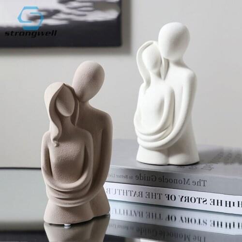 Strongwell Ceramic Couple Sculpture & Statue Living Room Display Furnishings Home Decoration Accessories TV Cabinet Figurines