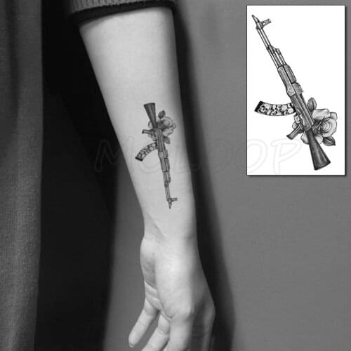 Tattoo Sticker Gun Skull Head Rose Flower Element Body Art Makeup Waterproof Temporary Women and Men