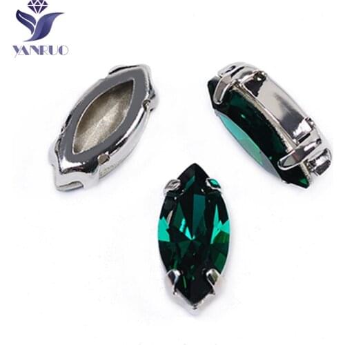YANRUO 4200 All Sizes Emerald Navette Handicraft Point Back Glass Stones Strass Crystal Sew On Rhinestones Applique For Crafts