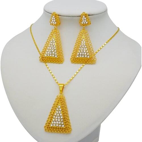 Wholesale price rose gold jewelry sets rhinestone african women wedding necklace earring pendant gift