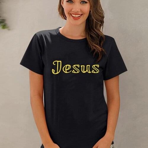 Jesus Gold Printing Women T-shirt Vintage Tops Cotton Casual Female Tops Christian Faith Summer Short Sleeve Streetwear Tee