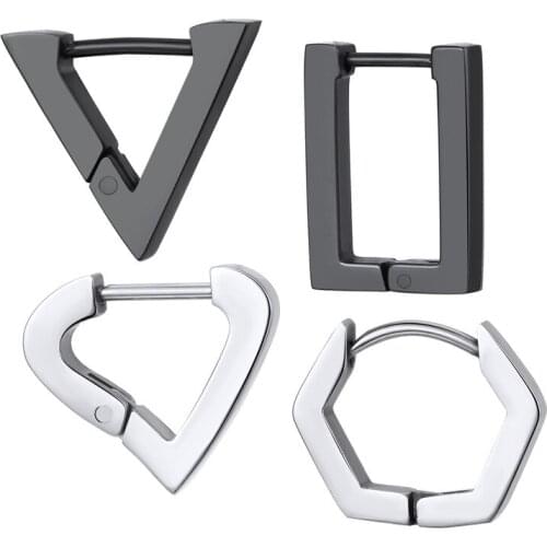 1PC Punk Rock Triangle Square Heart Hoop Earrings Black Metal Stainless Steel Geometric Piercing Earring Women Men JewelryE20-p