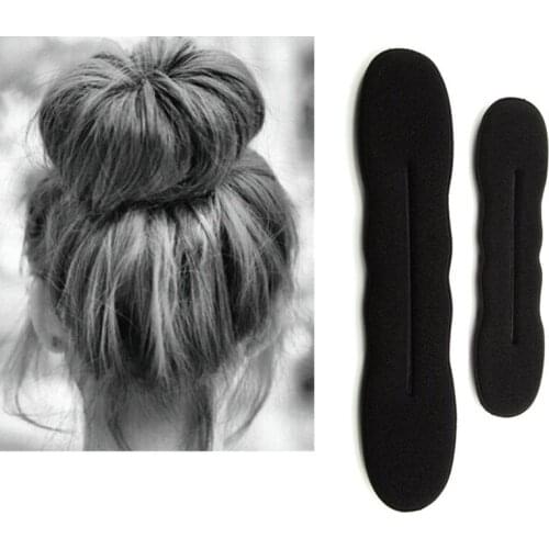 17.5cm and 22.5cm Black Hair Styling Bun Curler Maker Ring Magic Sponge Clip Foam Donut Twist Tool 1/2 pcs