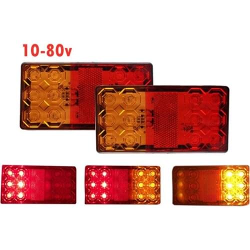 2Pcs 12V 24V 12LED Car Truck Tail Light Taillight Rear Stop Brake Light Indicator Signal Lamp Forklift Trailer Caravan Van Lorry