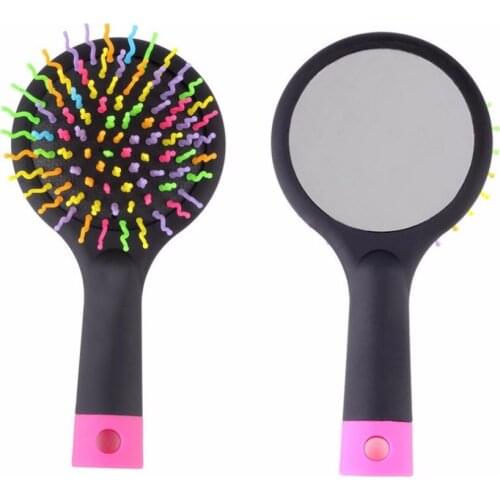 2017 Rainbow Volume Anti-static Magic Detangler Hair Curl Straight Massage Comb Brush Styling Tools With Mirror