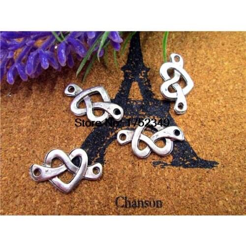 25pcs-Love Knot Charm Connectors, Antique Tibetan silver Classic Heart Style, Love heart pendants 33x13mm