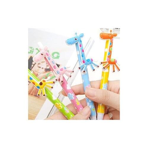 3pcs Stationery Cartoon Fun Giraffe Automatic Ballpoint Pen Cute Student Supplies