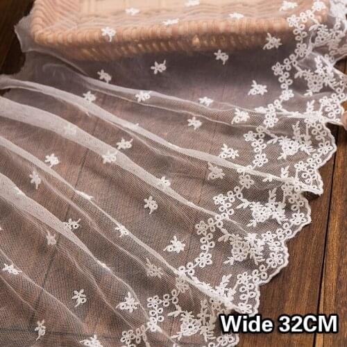 32CM Width White Lace Fabric Flower Embroidered Sewing Supplies Ribbon Lace Trim Dress DIY Crafts Wedding Lace Clothing Accesso