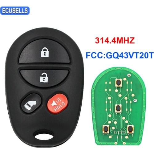 4 Button Remote Smart Car Key Fob 314.4MHz FCC ID: GQ43VT20T for Toyota Sienna 2004 2005 2006 2007 2008 2009 2010 2011 2012 2013