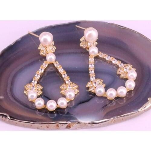 4Pairs Trendy Gold color Crystal Zirconia Micro Pave CZ with Nature Pearl Drop Shape Earring For Women Lady