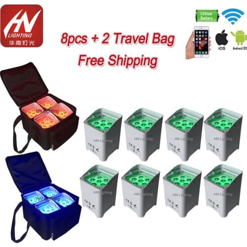 8pcs with bag smart dj Hex Battery Powered 6x18w LED RGBAW+UV Uplighting Wash Light