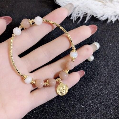 925 Sterling Silver Chain Elegant Angel Bracelet Embrace with Moonstone and Sunstone Refined Jewelry Nifty Bead Exquisite Ball