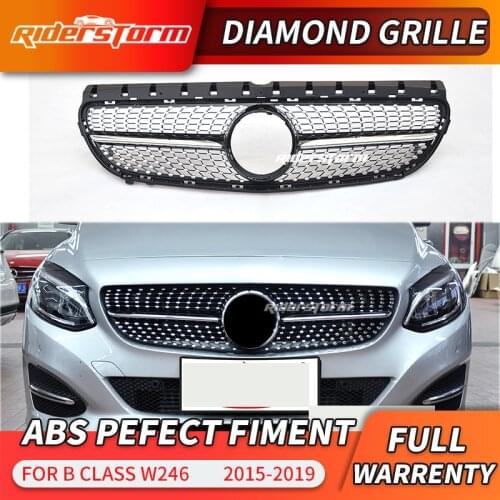 Diamond Grille Black Silver For B Class W246 Front Bumper Racing Grill 2015-2018 B180 B200 B250 B220 Car Styling