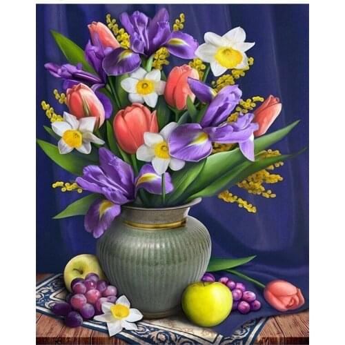 Diamond Painting Flowers Full Square Diamond Embroidery Full Set Floral 5D Diamond Mosaic Cross Stitch Home Decoration G315