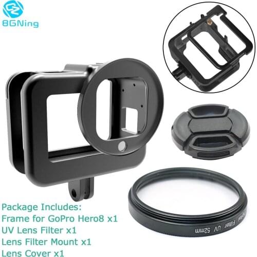 Aluminum CNC Protective Case for GoPro Hero 8 Black Frame Cage Mount Hot Shoe + UV Lens Filter for Go Pro 8 Camera Accessories