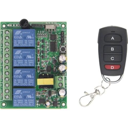 Wireless Remote Control Switch AC220V 4 Way Relay Module Learning type intelligent receiving controller kit
