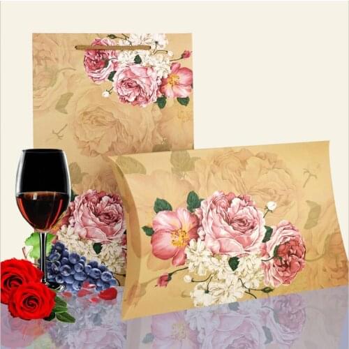 Large Peony flower box gift box large kraft pillow boxes for scarf packaging, pillow shape gift boxes for wedding