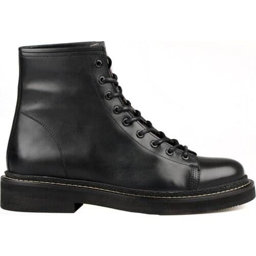 FootCourt Mens Black Leather Motorcycle Boots Combat Boots Gothic Punk Boots Army Military Tactical Boots Riding Shoes Handmade