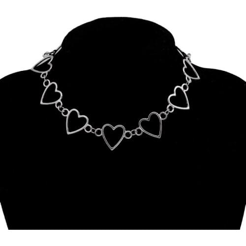 Indie Goth Metal Hollow Connection Heart Neck Chains Choker Necklaces for Women Egirl Cosplay Aesthetic Accessories Jewelry