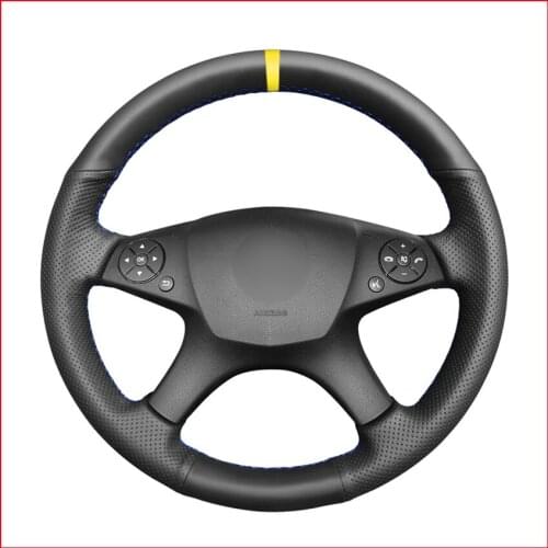 Yellow Marker Artificial Leather Steering Wheel Cover for Mercedes Benz W204 C-Class 2007-2010 C280 C230