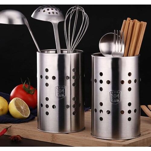 304 Stainless Steel Kitchen Cooking Utensil Holder Crock Drainer Flatware Caddy Cutlery Organizer Tableware Storage Serving Tool